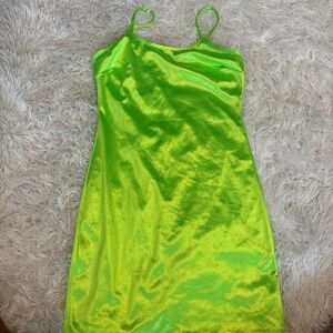 Satin Slip Dress in Neon Lime Green